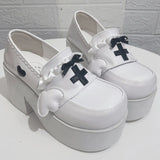 Medical Series Bowknot Ribbon Ruffled Round Toe Sweet Lolita Platform Shoes 4 Colors - Black/White - 5