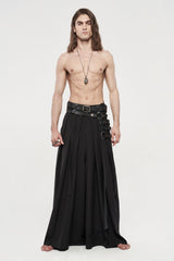 Black Asymmetric Buckled Men's  Japanese Punk Warrior Pantskirts With Harness - Black - 1