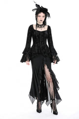 Black Women's Gothic Side Slit Ruffled Slim Fit Fishtail Skirt - Product - 6