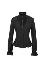 Black Lace High Neck Three Dimensional Embroidered Lantern Trumpet Sleeves Women's Gothic Shirt - Product - 6
