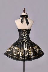 Black/Gold [Sugar Bear] Jacquard Ruffled Bow Lace Sweet Classic Lolita Dress 2 Versions - Product - 13