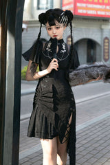 Original Chinese Han Elements Black Embroidered Cheongsam Classic Lolita Hanfu Dress - Product - 2
