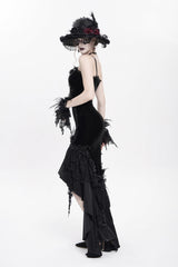 Black Sleeveless Cross Ruffled Floral Embroidered Chain-Decorated Women's Gothic Long Slip Dress - Product - 10