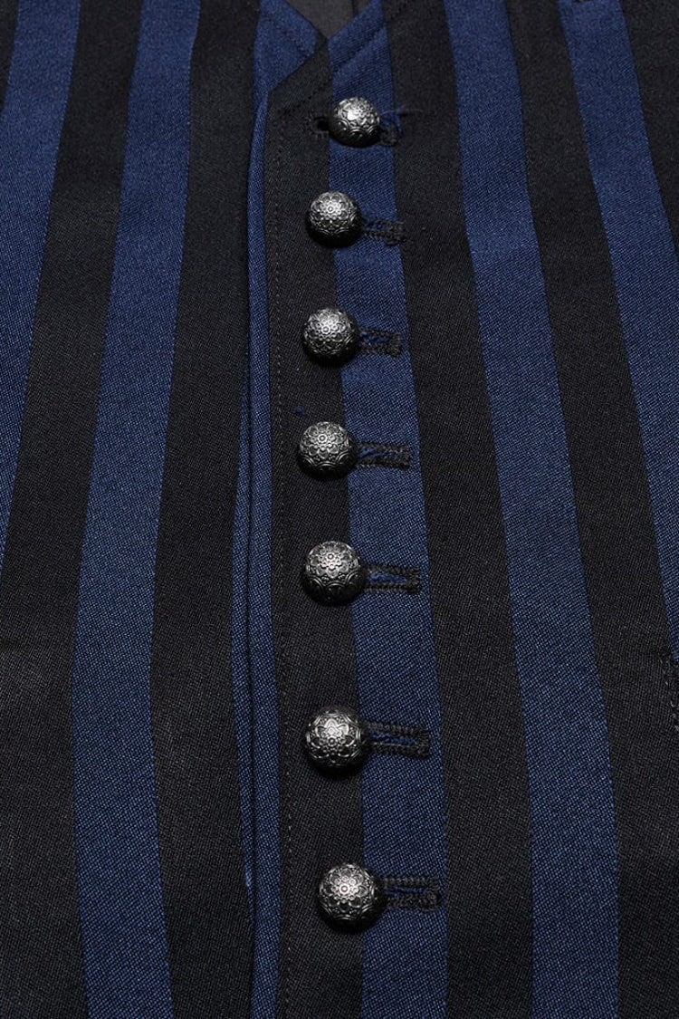 Black/Blue V Collar Sleeveless Striped Print Buckle Men's Punk Vest - Product - 5
