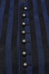 Black/Blue V Collar Sleeveless Striped Print Buckle Men's Punk Vest - Product - 5