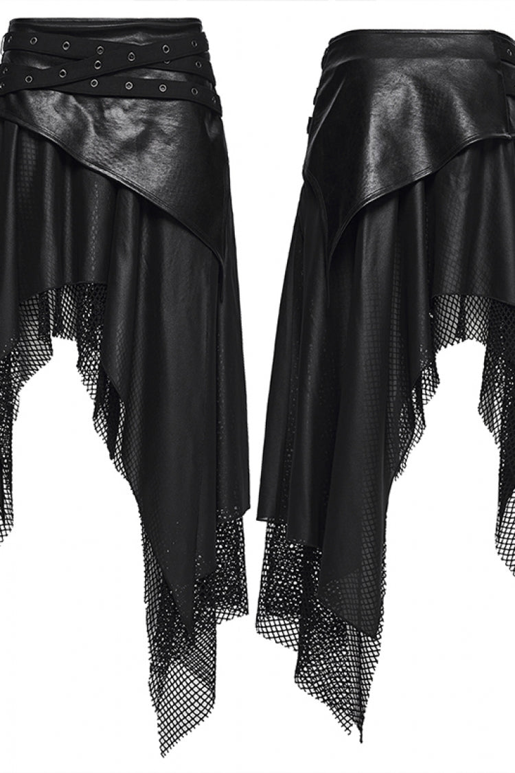 Black Double-Layered Irregular Eyelet Women's Punk rregular Wasteland Skirt - Product - 2