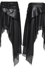 Black Double-Layered Irregular Eyelet Women's Punk rregular Wasteland Skirt - Product - 2