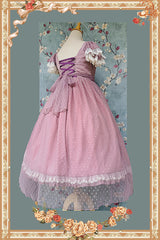 Pink [Moon goddess *Mediana*] Polka Dot Print Ruffle Bowknot Asymmetric Sweet Elegant Lolita Dress - Product - 9