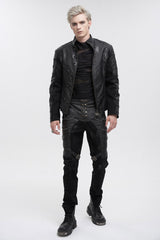 Black Slim Fit Zip Stud Side Chain Eyelet Rock Men's Gothic Trousers - Product - 4