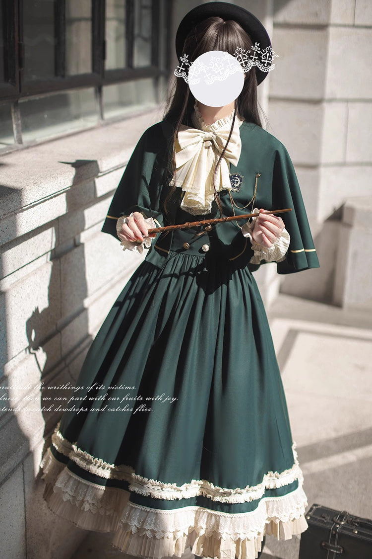 Green [Artemis SP] Ruffle Bowknot Lace College Style Elegant Lolita Jumper Dress - Product - 9