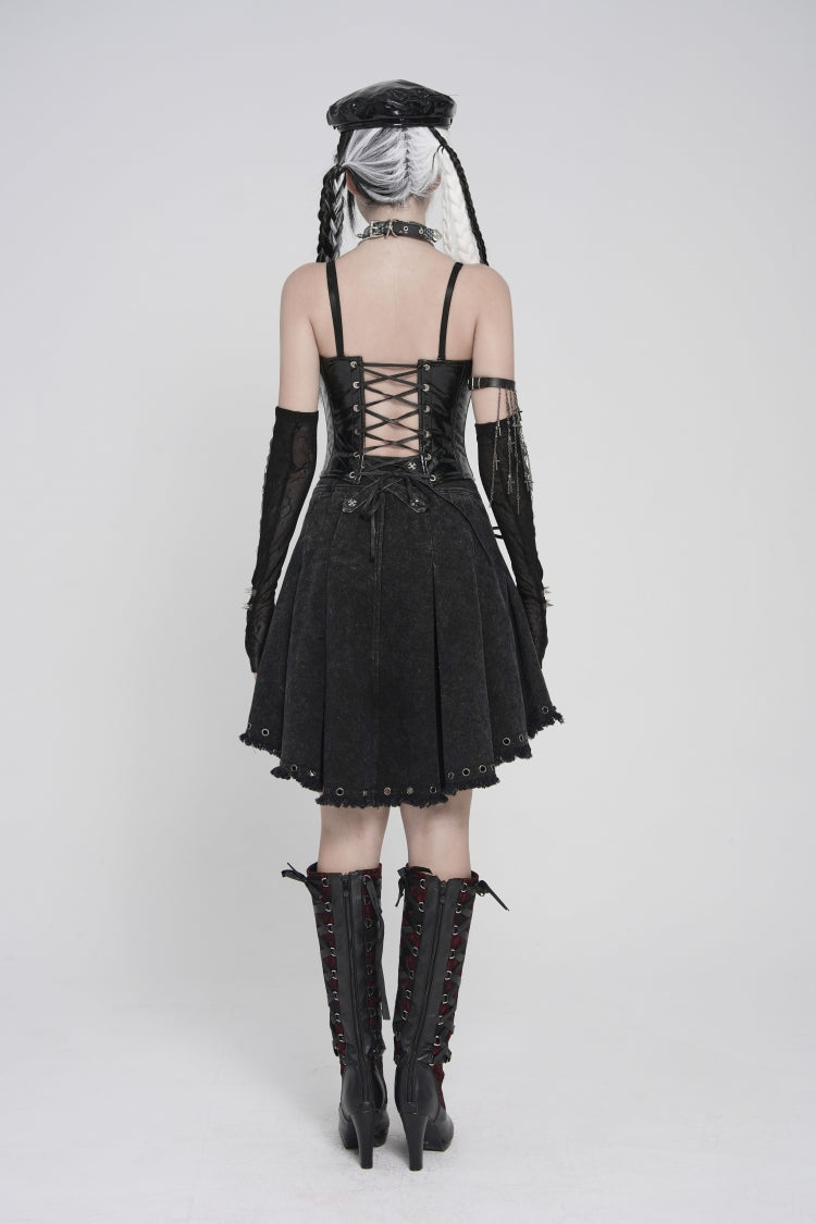 Black Lace-Up Slim Studded Zippered Women's Punk Corset - Product - 9