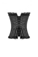 Black Jacquard Ruffled Lace Lace-Up Women's Gothic Overbust Corset - Product - 13