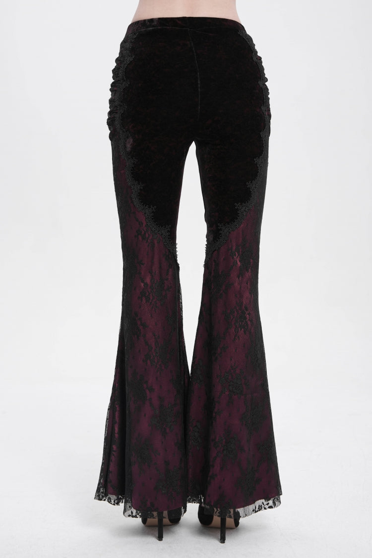Red Floral Embroidery Stitching Lace Women's Gothic Pants - Product - 9
