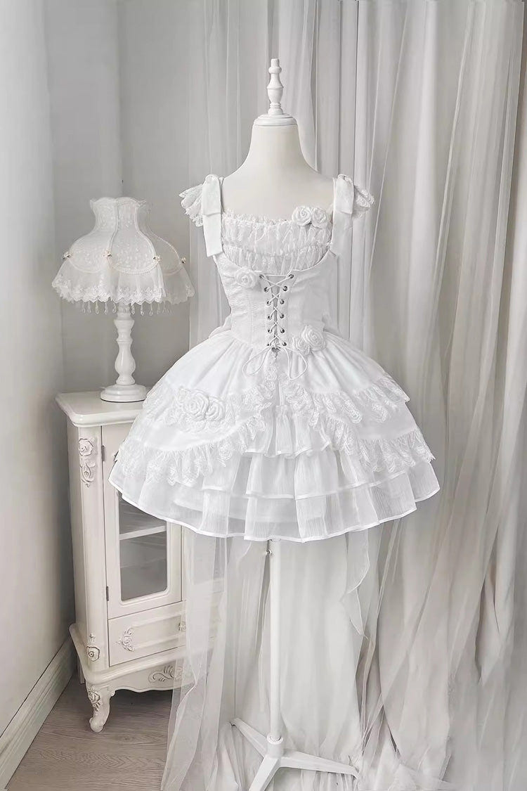 White Rose Multi-layer Ruffle Hanayome Stitching Lace Detachable Sweet Princess Lolita Tiered Dress - Product - 9