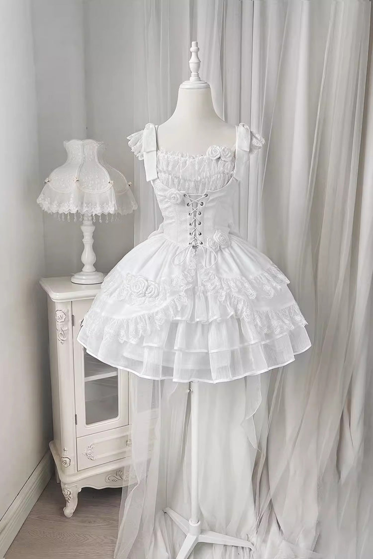 White Rose Multi-layer Ruffle Hanayome Stitching Lace Detachable Sweet Princess Lolita Tiered Dress - Product - 9