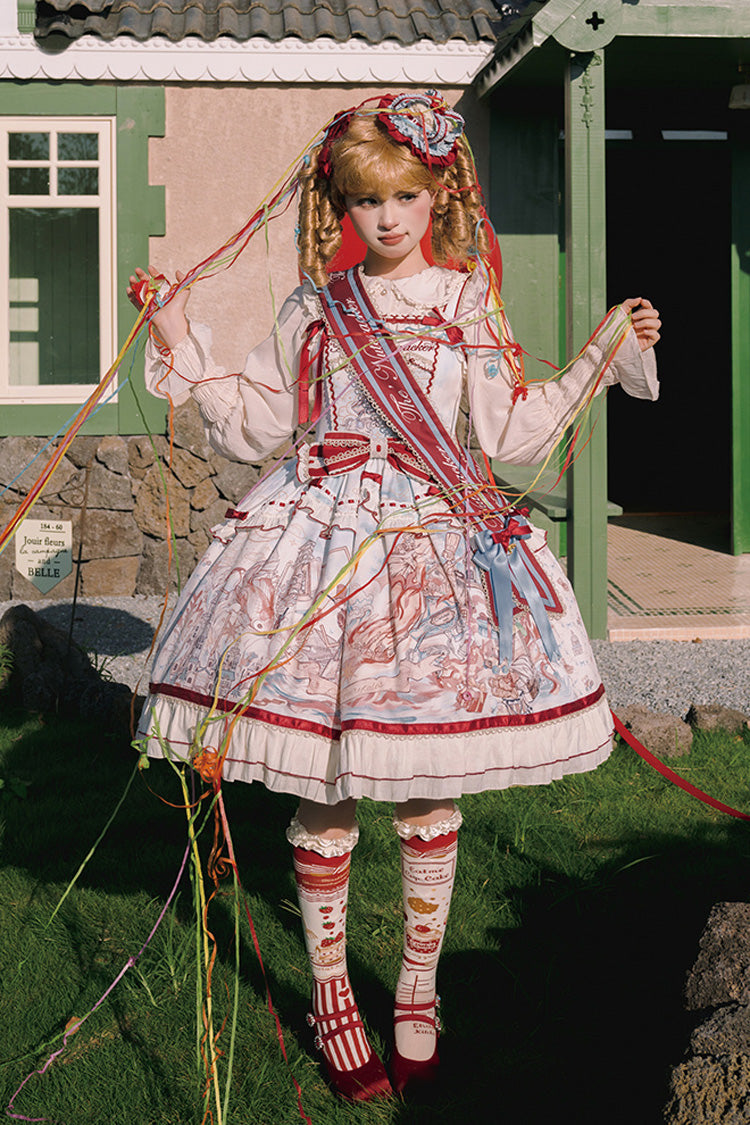 Multi-Color [Nutcracker] Sleeveless Print Ruffle Bowknot Sweet College Style Lolita Jsk Dress - Product - 6