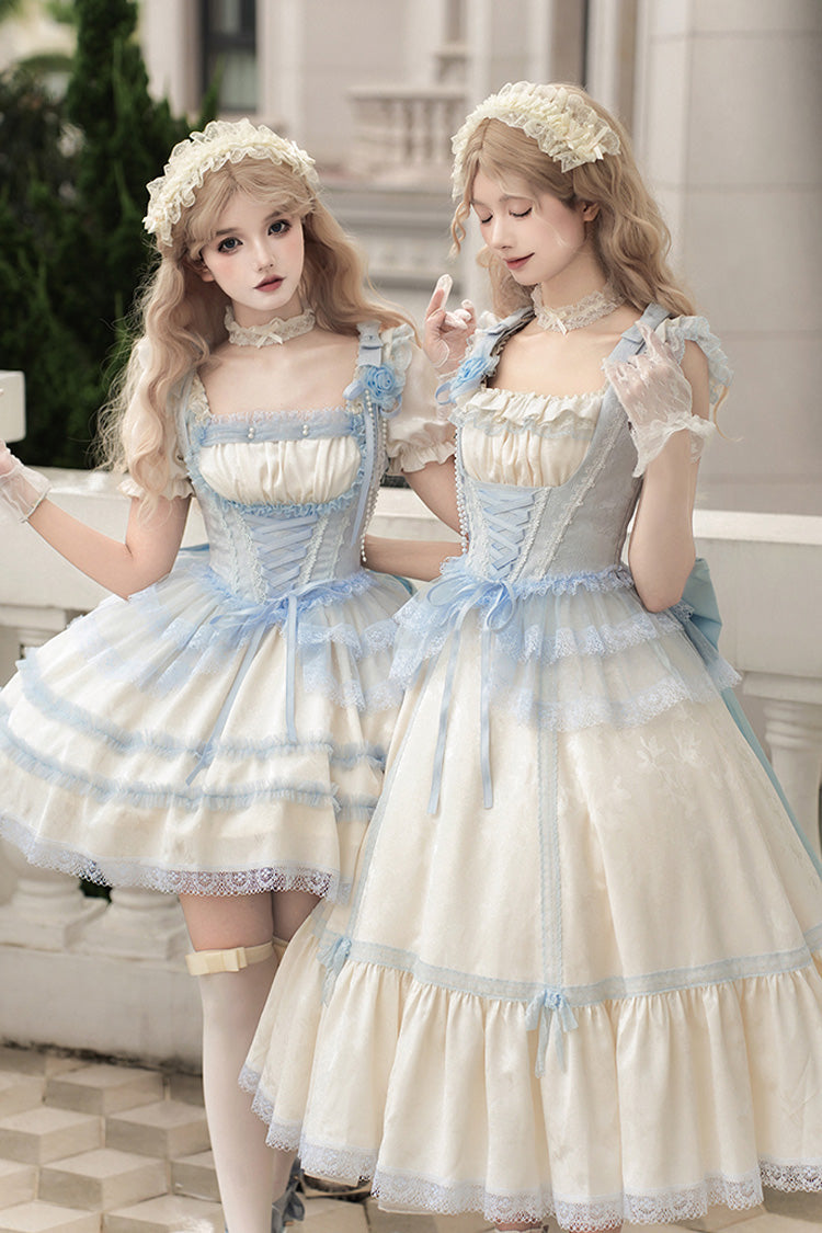 Ivory [Sea Salt Iced Tea] Square Collar Flying Sleeves Ruffle Fishbone Sweet Lolita Jsk Long Dress - Product - 6