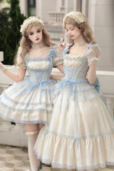 Ivory [Sea Salt Iced Tea] Square Collar Short Sleeves Ruffle Fishbone Sweet Lolita Short Dress - Product - 7