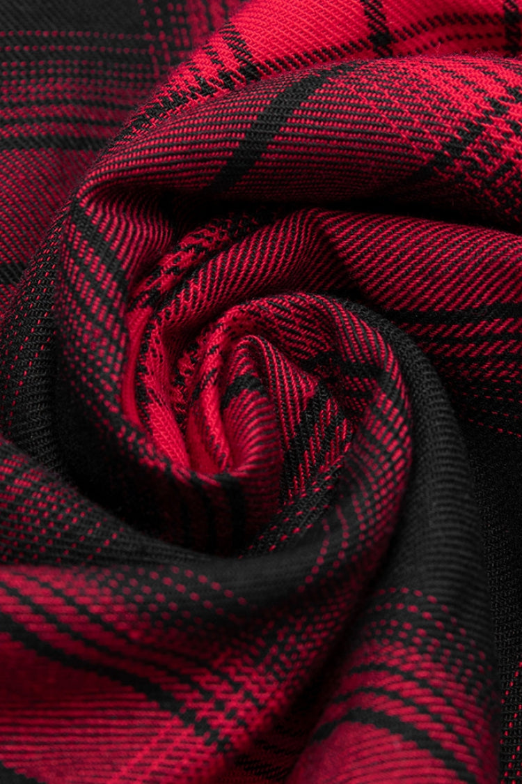 Black/Red Plaid Print Ruffle Lace Women's Punk Dress - Product - 7