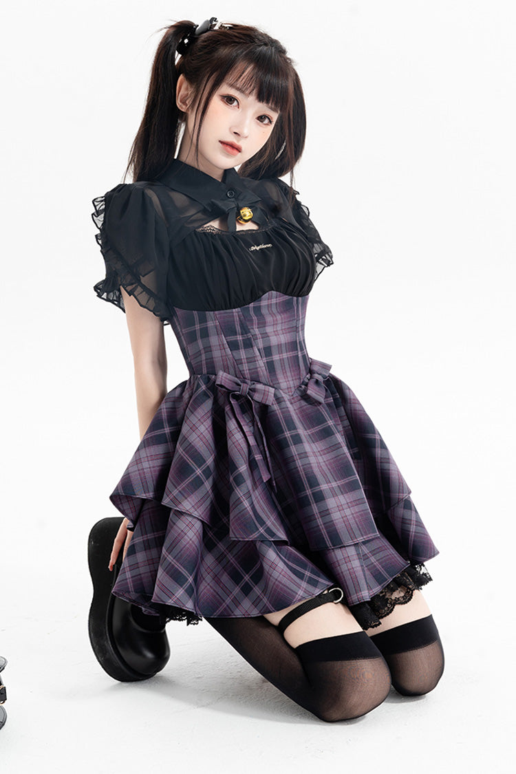 Purple [Magic Cat] Double-Layered Stripe Print Bowknot Sweet Lolita Jumper Dress - Product - 8