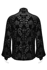 Black Stand Collar Puff Sleeves Jacquard Print Men's Gothic Blouse - Product - 7