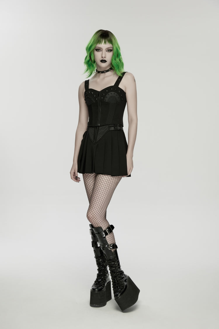 Black Lace-Up Slim Studded Zippered Eyelet Women's Punk Cool Corset - Product - 6