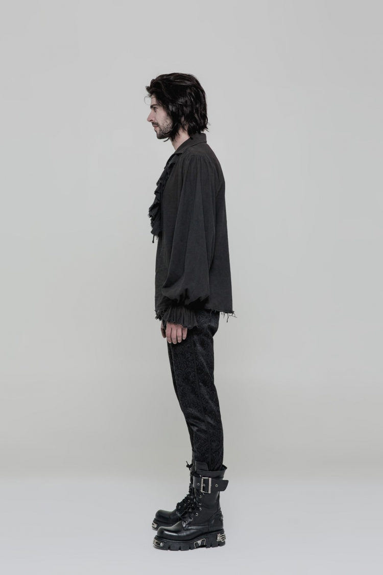 Men's Long Sleeves Ruched Lace-Up Steampunk Blouse 2 Colors - Product - 2