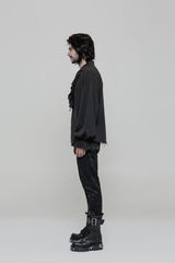 Men's Long Sleeves Ruched Lace-Up Steampunk Blouse 2 Colors - Product - 2