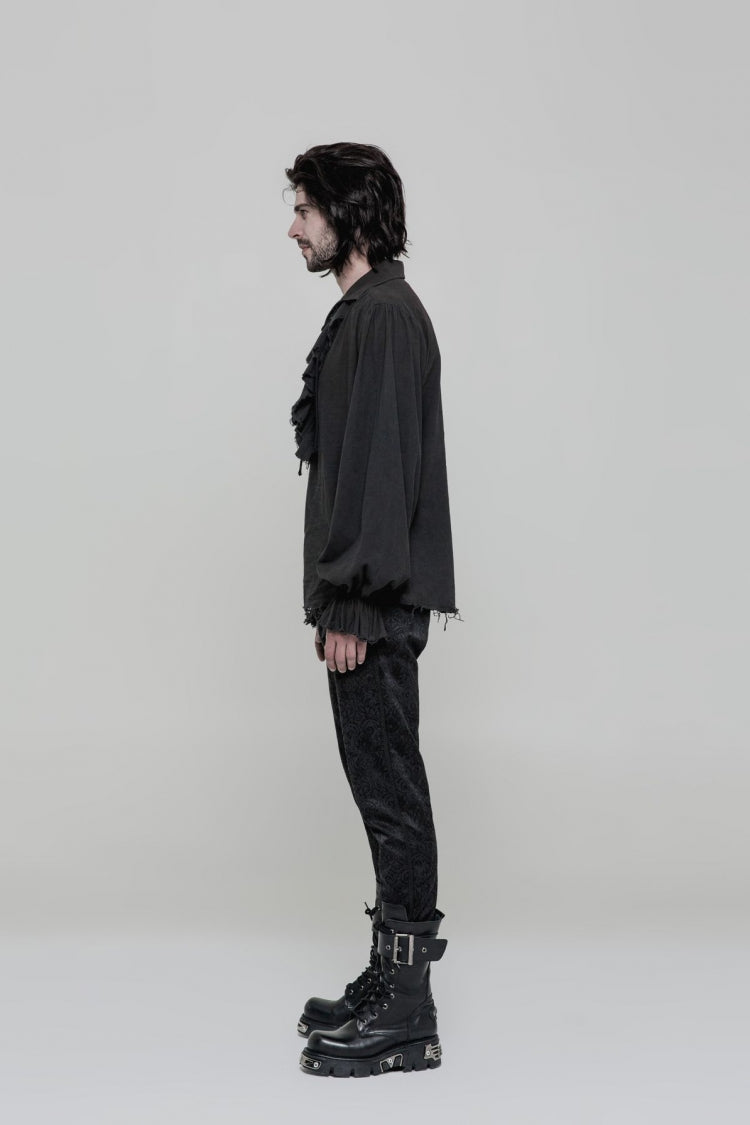 Men's Long Sleeves Ruched Lace-Up Steampunk Blouse 2 Colors - Product - 2