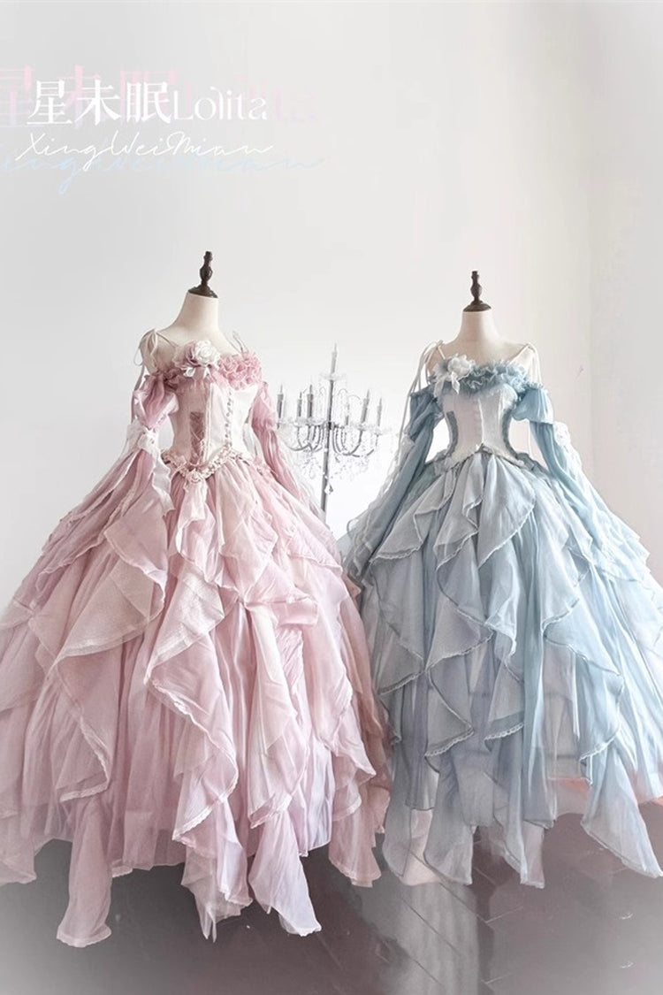 [Praise of the Flower Goddess] Off Shoulder Ruffle Hanayome Bowknot Lace Fishbone Sweet Lolita Jsk Dress 2 Colors - Product - 3