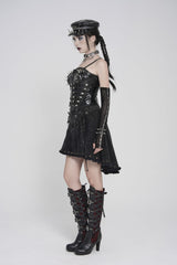 Black Lace-Up Slim Studded Zippered Women's Punk Corset - Product - 3