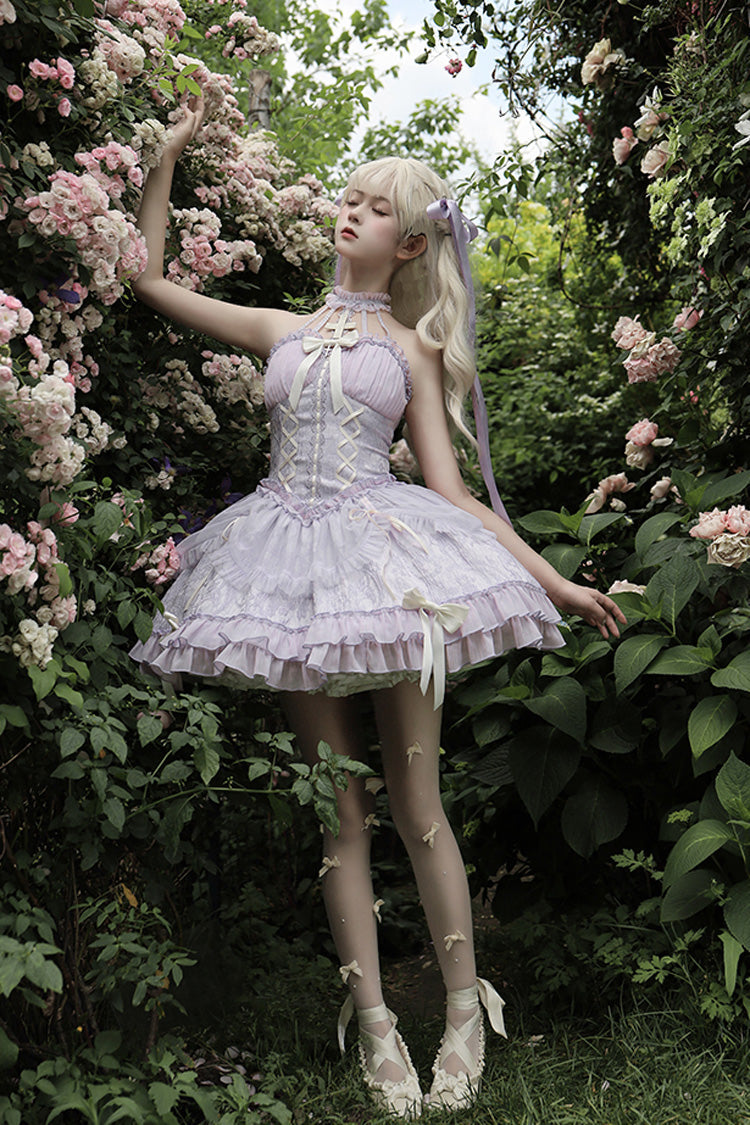 Purple Tube Top Sleeveless Ruffle Bowknot Gothic Lolita Jsk Tiered Dress - Product - 2
