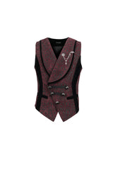 Red Slim Retro Jacquard Chest Metal Chain Cross Men's Gothic Vest - Product - 6