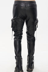 Black Punk Leather Metal Rivets Zipper Stereoscopic Side Pockets Men's Pants - Product - 8