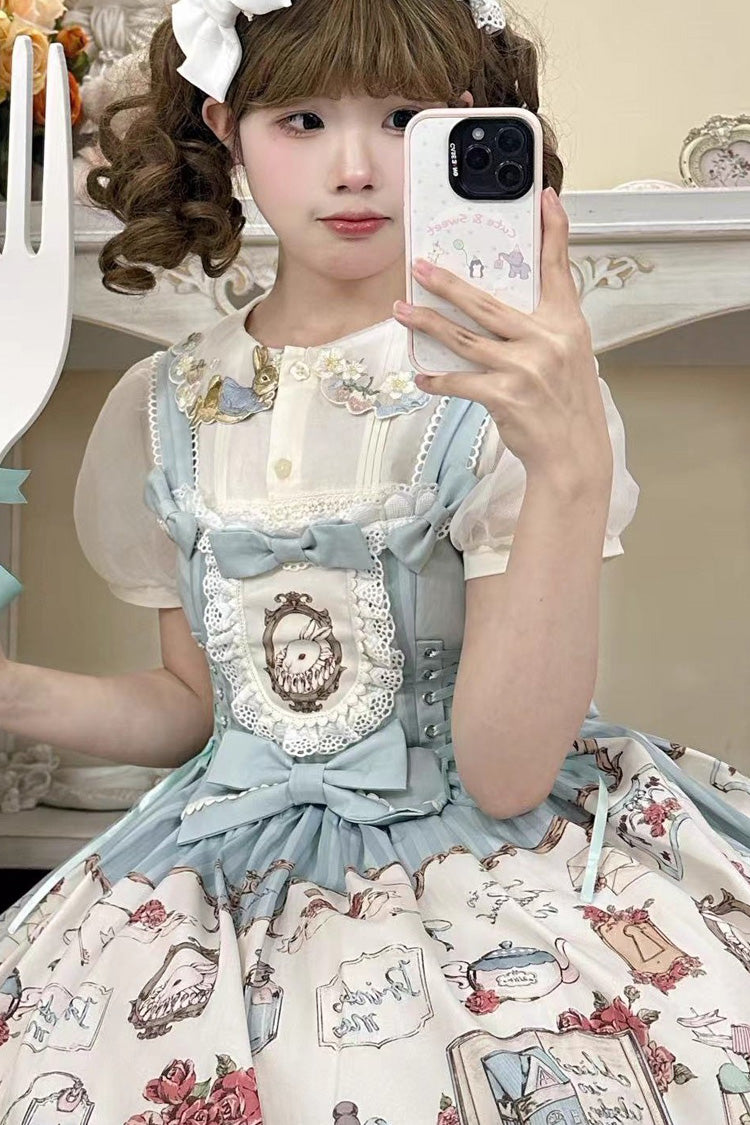 [Rabbit's Collection] Sleeveless Print Bowknot Lace Sweet Princess Lolita Jsk Dress 3 Colors - Product - 6