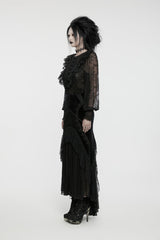 Black Round Collar Long Lantern Sleeves Ruffle Lace Women's Gothic Blouse - Product - 2