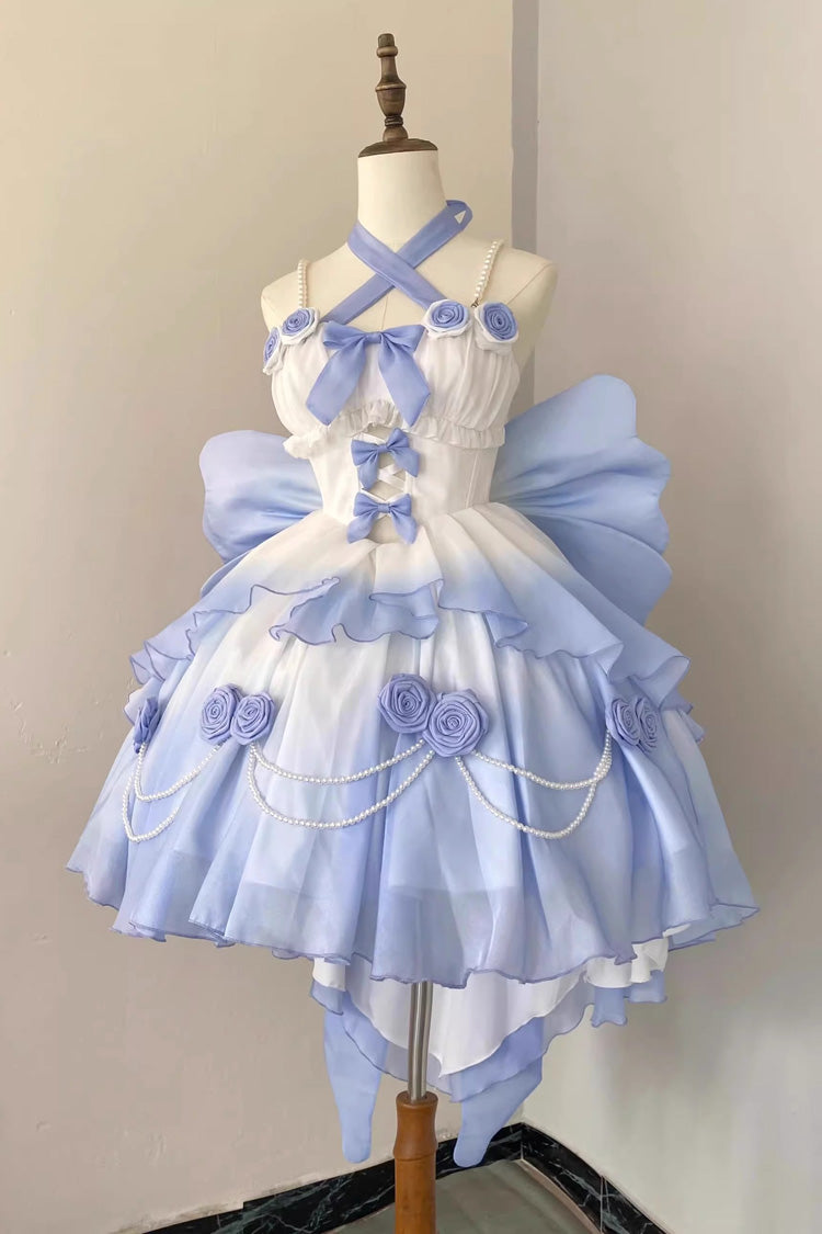 Gradient Blue Hanayome Hollow Bowknot Sweet Princess Lolita Dress - Product - 2