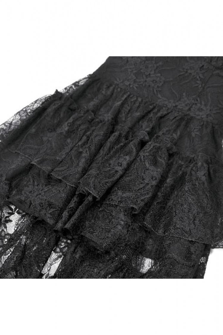 Black Women's Gothic Vintage Lace Multi-Layered Ruffled High-Low Slip Dress - Product - 12