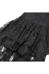 Black Women's Gothic Vintage Lace Multi-Layered Ruffled High-Low Slip Dress - Product - 12