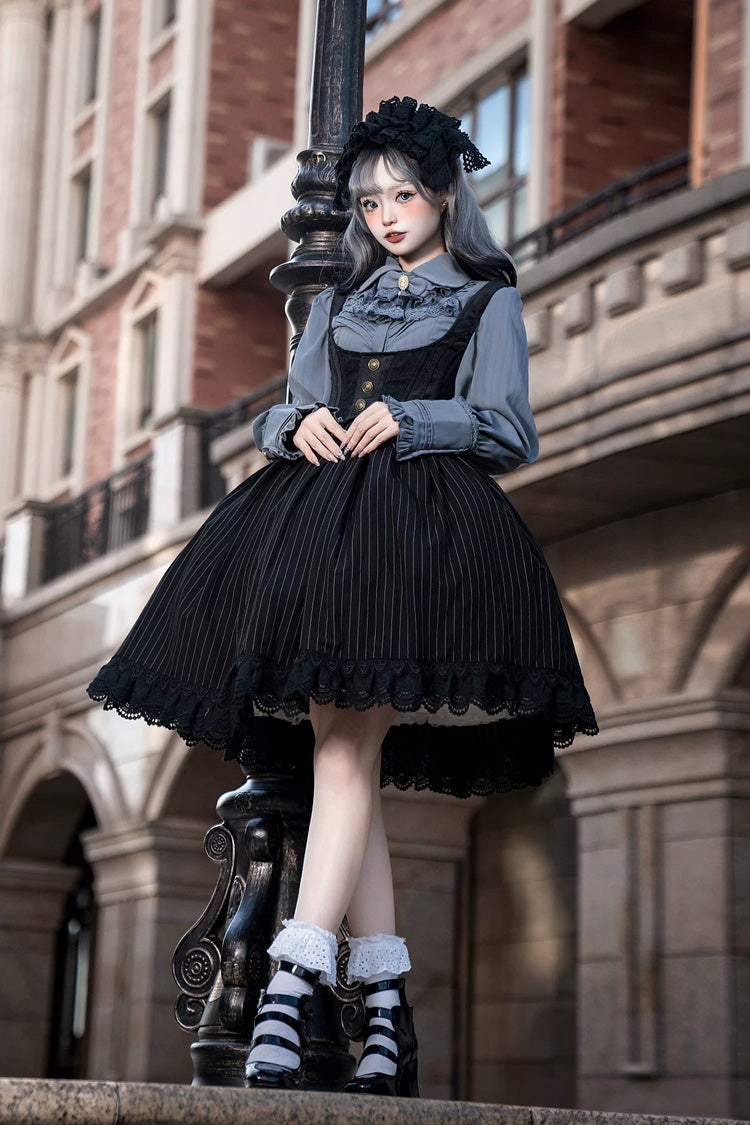 [Dreamlike Realm] Sleeveless Printed Ruffled Embroidered Bustier Elegant Sweet Lolita Jsk Dress 4 Colors - Product - 19