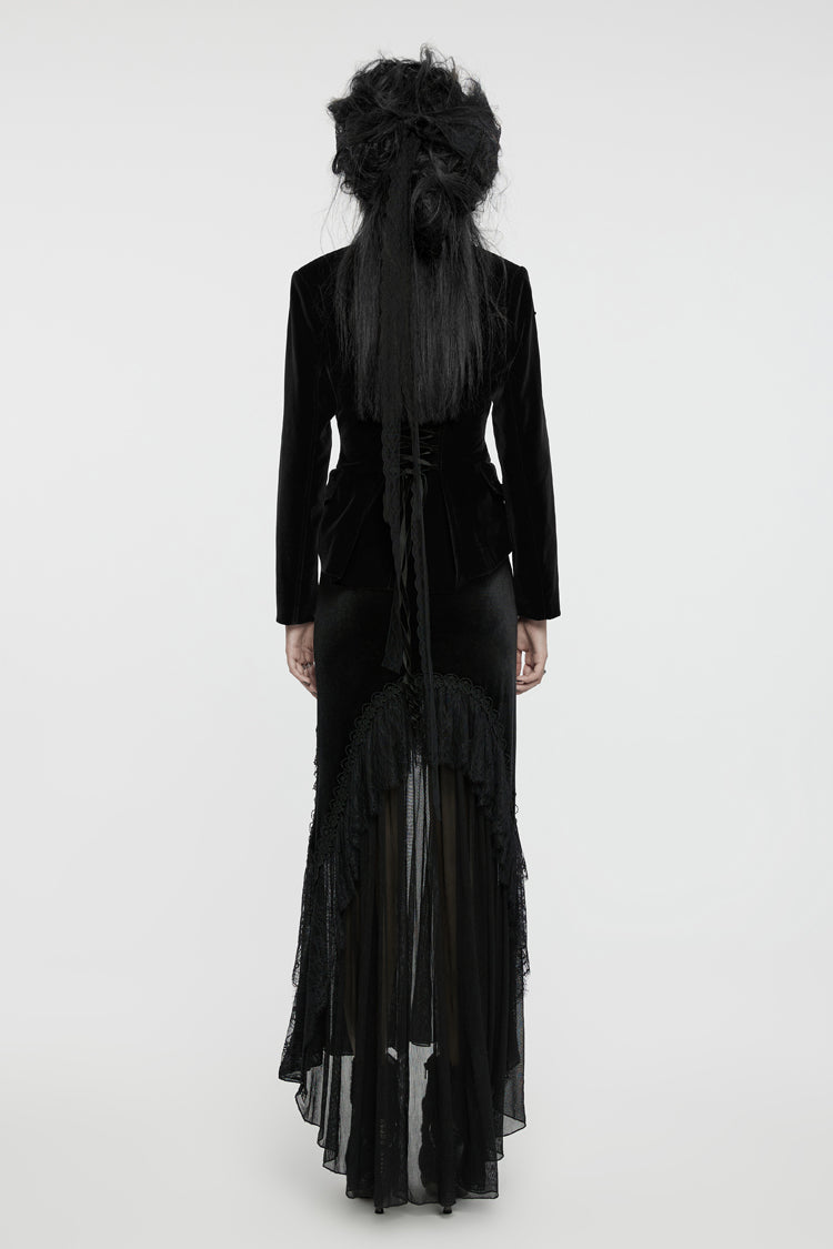 Black Swallow-tailed Velvet Long Sleeves Women's Gothic Jacket - Product - 5