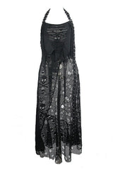 Black Punk Broken Holes Mesh Peplum Sexy Halter Womens Dress - Product - 5