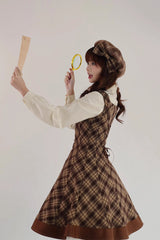 Brown [Broken Pocket Watch] Sleeveless Printed Classic Lolita Bust-Support Jsk Dress - Product - 11