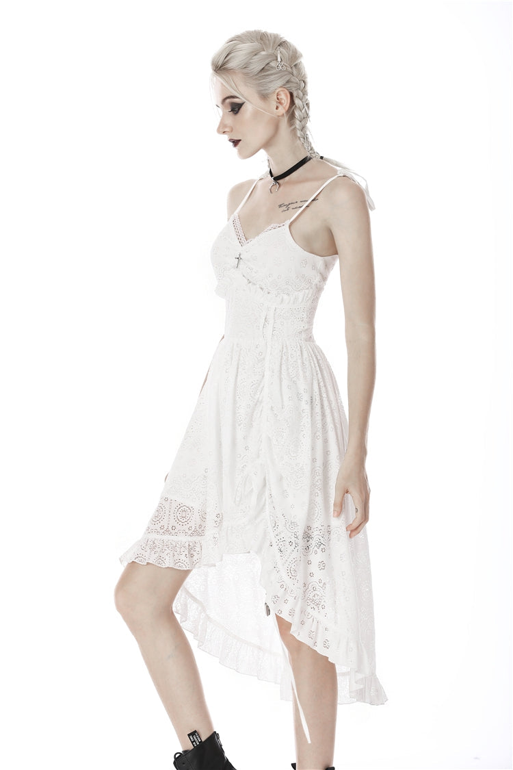 White Floral Lace Lace-Up Women's Steampunk Slip Cocktail Dress - Product - 2