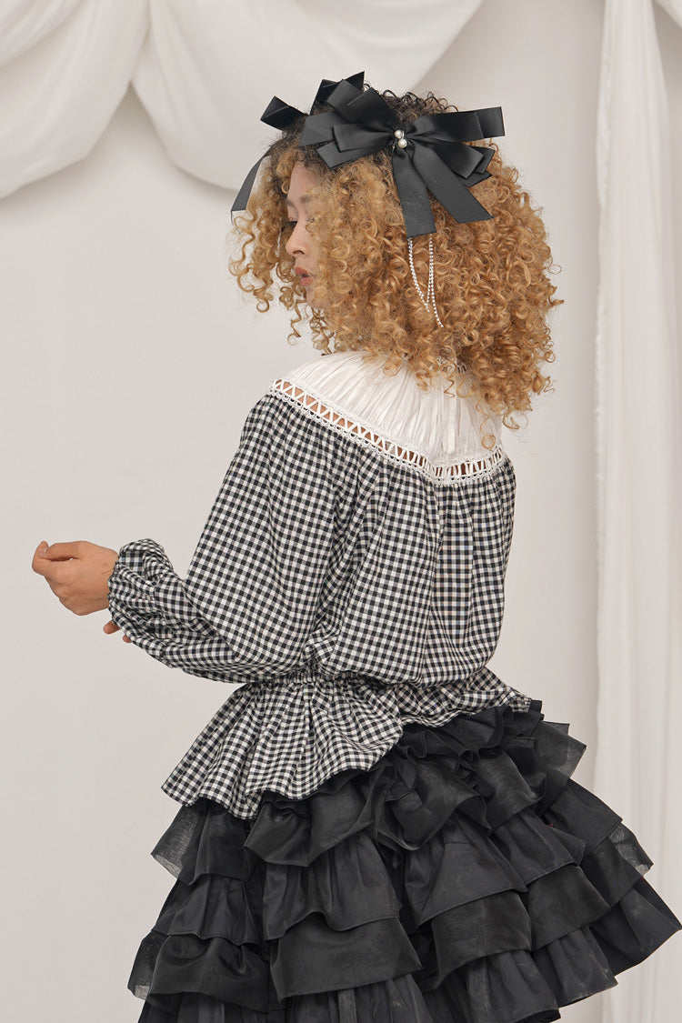 Black/White Round Collar Long Sleeves Printed Classic Ouji Lolita Pumpkin Shorts Set - Product - 10