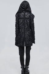 Black Punk Diablo Hole Design Cross Shape Stitching Transparent Mesh Metal Decoration Knitted Women's Coat - Product - 9