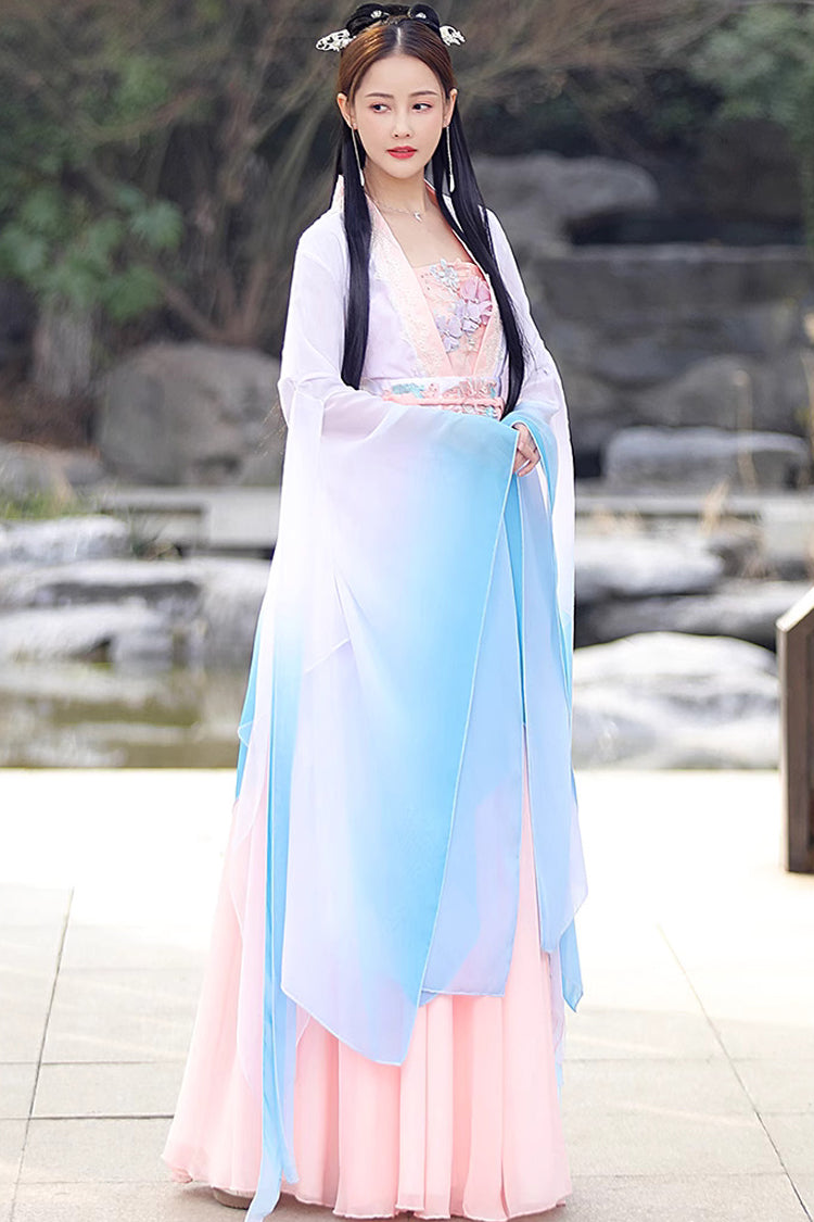 Multi-Color High Waisted Embroidery Women's Sweet Hanfu Dress - Product - 2