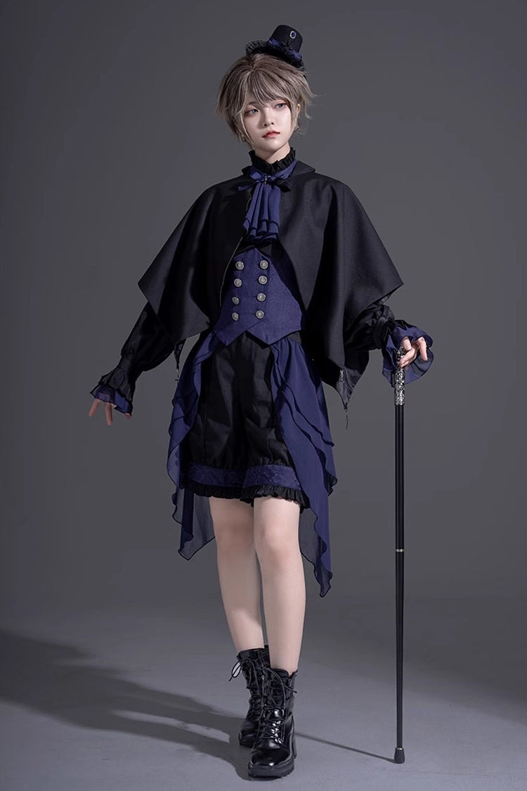 Black/Blue Evil Twins Ouji Prince Handsome Lolita Vest Shirt Shorts Set - Product - 7