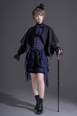 Black/Blue Evil Twins Ouji Prince Handsome Lolita Vest Shirt Shorts Set - Product - 7