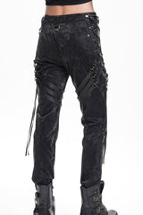 Black Buckle-up Spaghetti Straps Stitching Men's Gothic Pants - Product - 4